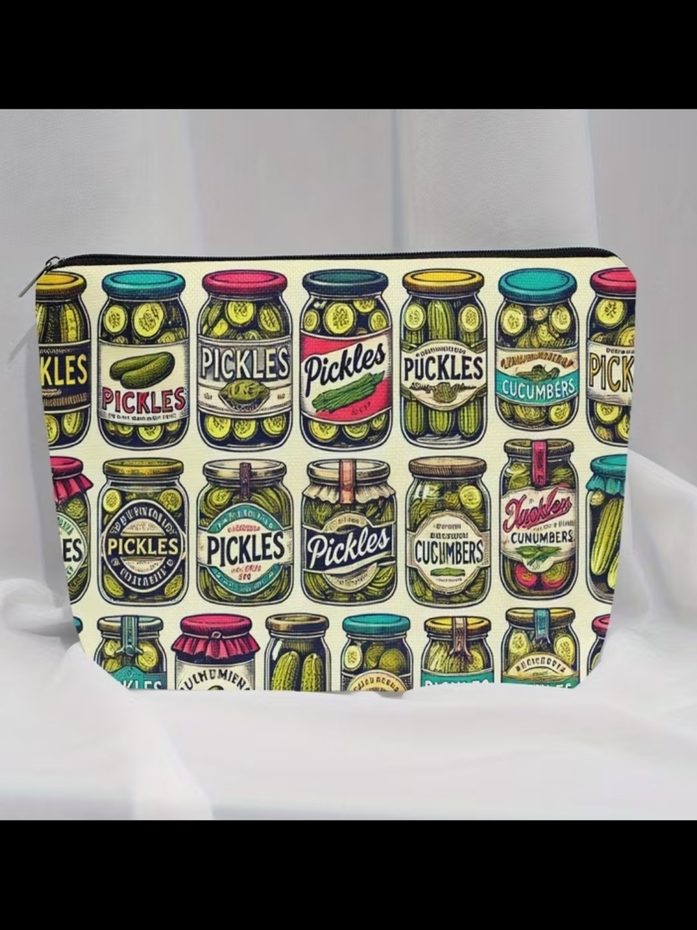 Pickle Jar Print Linen Makeup Bag - Multicolor